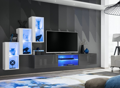 Gray Sideboard TV Lowboard Suite Wall unit Complete Wall Shelves Wall Cabinet